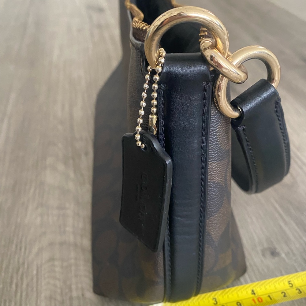 Coach Black and Brown Side Bag with Gold Accents